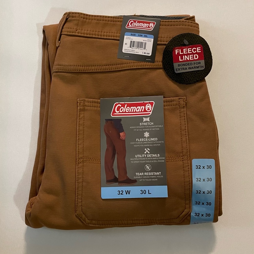 Coleman fleece lined utility/work pants men’s 32x30 NWT!